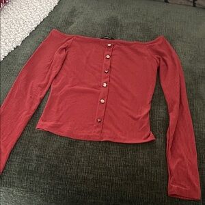 Ambiance Red Off-Shoulder Button Down Shirt